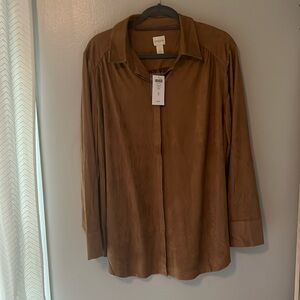 Brand new Chicos size 3 button down brown suede like top.